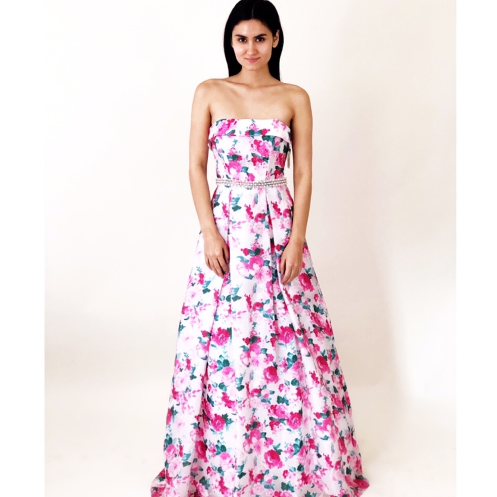 Strapless floral ball gown